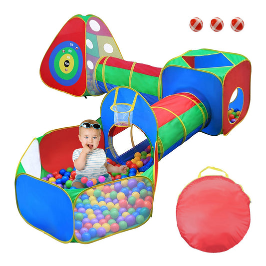 5Pcs Kids Ball Pit Tents Pop Up Playhouse w/ 2 Crawl Tunnel & 2 Tent For Boys Girls Toddlers Preschool Children Indoor Outdoor - Multi -