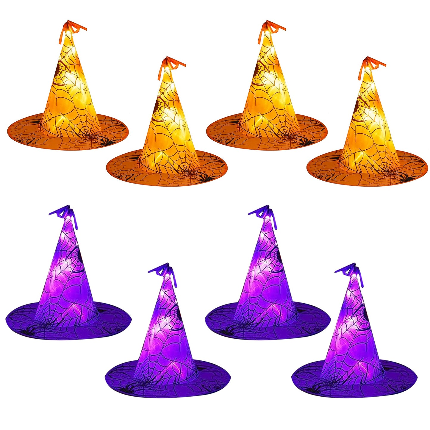 8 Pack 13FT Witch Hat Hanging String LED Light Halloween Decoration Battery Powered Remote Control 8 Lighting Modes Glowing Outdoor Indoor Halloween P - Multi -