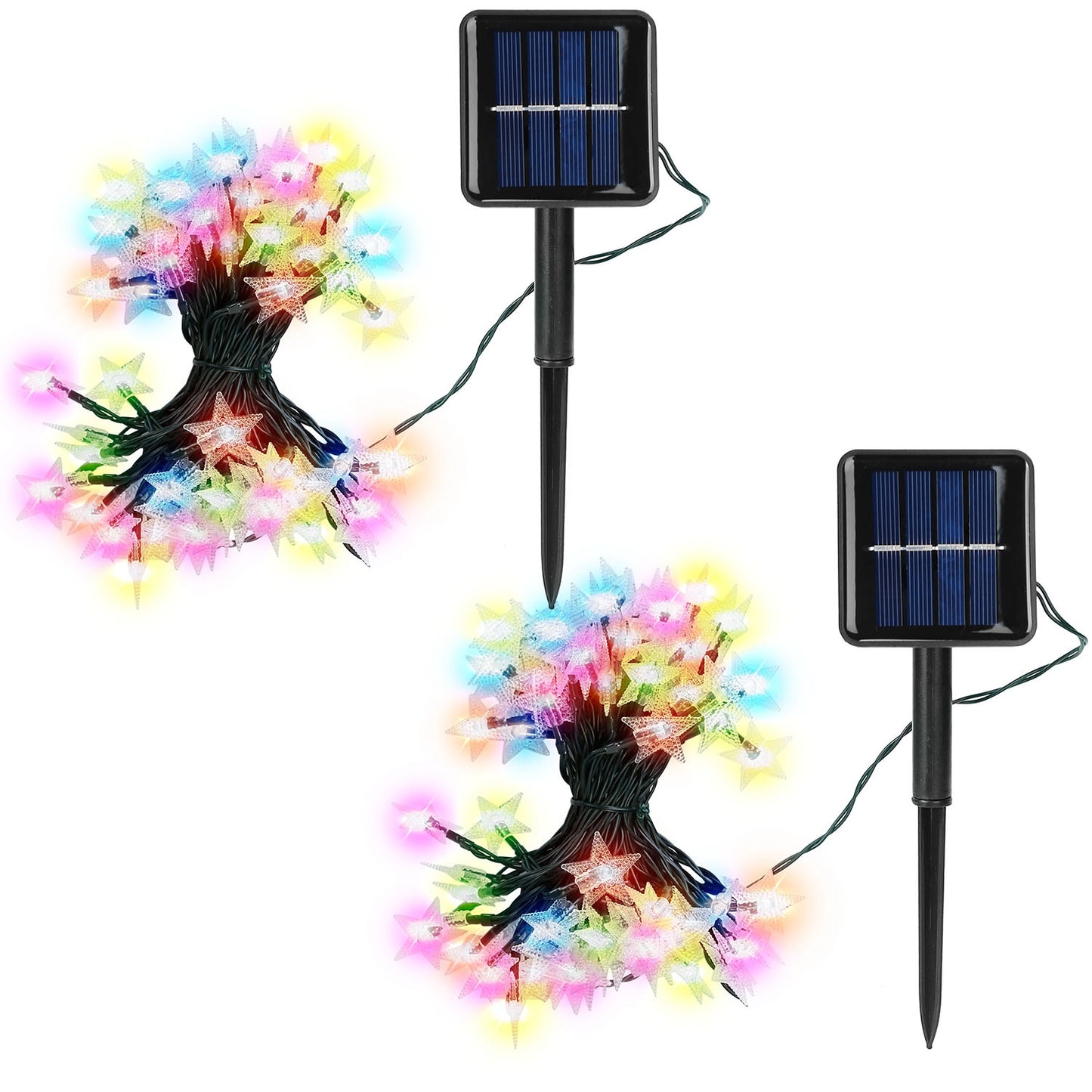 2Pcs Solar Powered String Lights 39.3FT 100LED Beads Fairy Star Lights IP65 Waterproof Decorative Garden Party Christmas Tree Stake Lamps w/ 8 Lightin - Black -