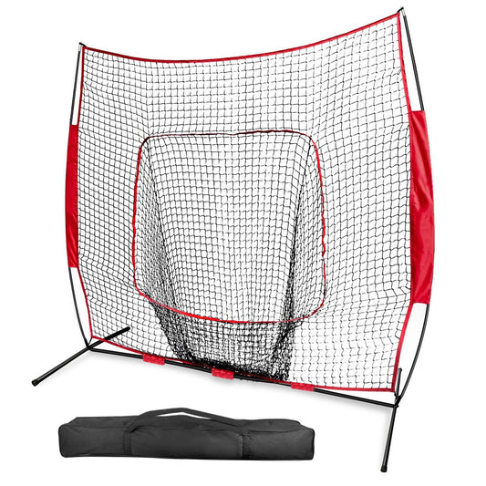 7x7ft Baseball Softball Teeball Practice Net Batting Hitting Pitching Training Net w/ Bow Frame Carrying Bag for Solo Team Training