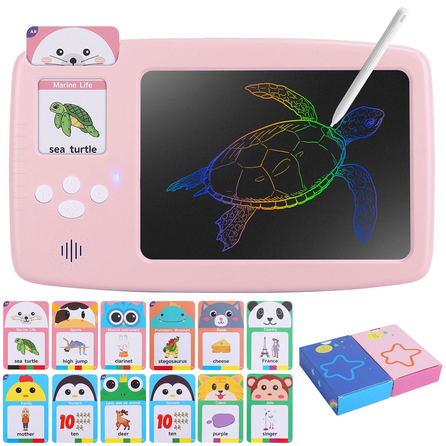 224 Words Toddler Learning Toy Talking Flash Cards with LCD Writing Tablet Preschool Educational Reading Drawing Machine Autism Sensory Toy 3+ Years O - Pink -