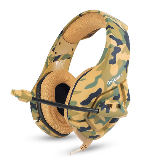 Gaming Headsets Noise Isolation Volume Adjustment Stereo Earmuffs w/ Microphone 3.5mm Plug Adapter 7.4ft Cord Over-ear Headphones for Game Lovers - Camouflage -