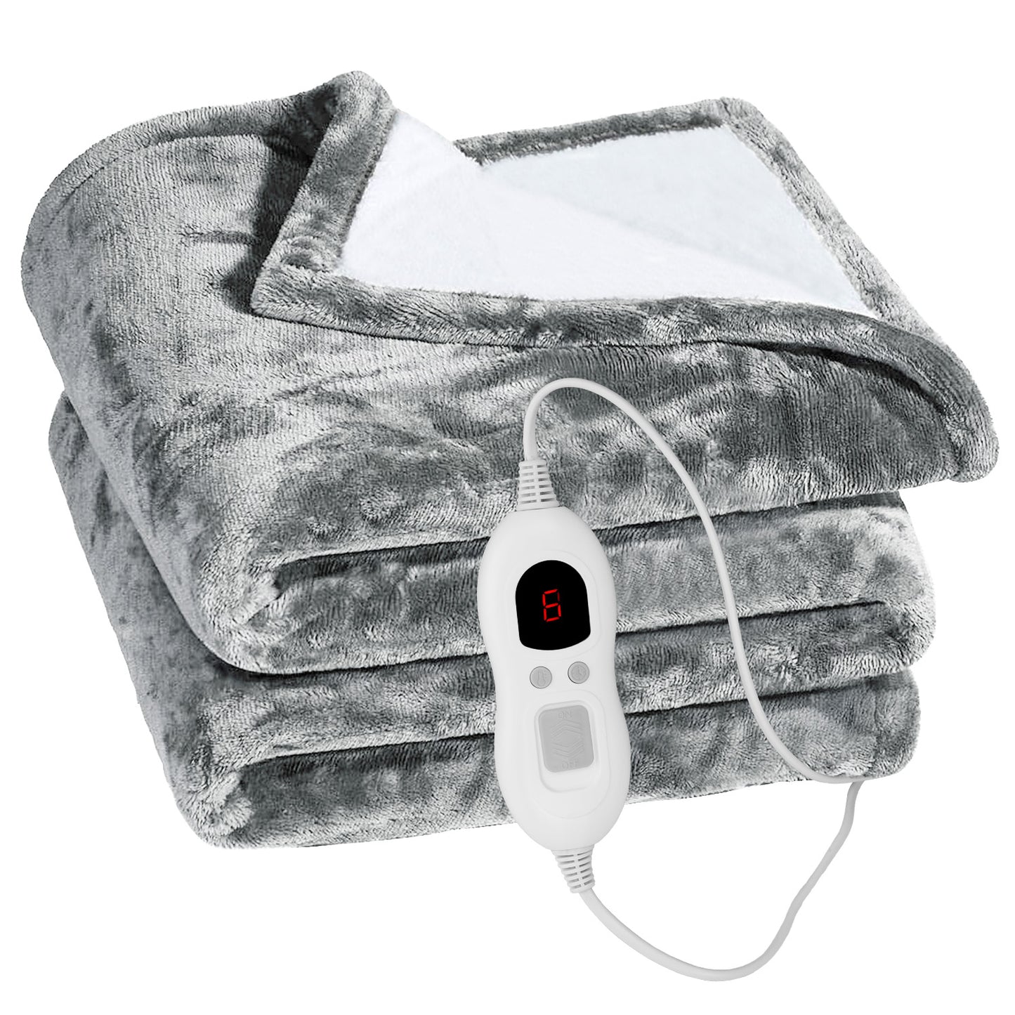 Electric Heated Flannel Throw Heated Blanket with 6 Heat Settings 1-8 Hours Auto off Washable for Home Office Usage 59x50in - Gray - 152 x 127cm