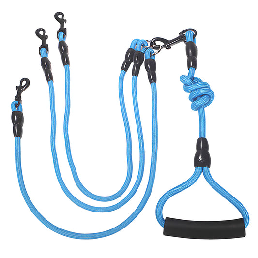 3 Dog Leash Traction Rope Walking Training Lead with Padded Handle 4.6ft 360° Swivel No-Tangle - Blue -