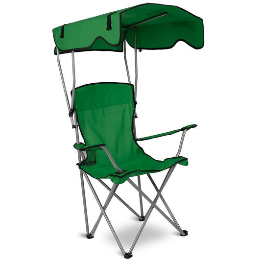 Foldable Beach Canopy Chair Sun Protection Camping Lawn Canopy Chair 330LBS Load Folding Seat w/ Cup Holder For Beach Poolside Travel Picnic - Green -