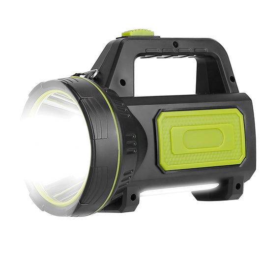 100000LM Super Bright LED Searchlight Portable Rechargeable Handheld Flashlight Waterproof Main Side Emergency Spotlight Camping Lantern - Black -