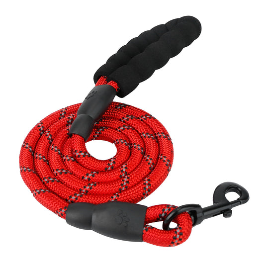 5FT Dog Leash Dog Training Walking Lead w/ Foam Handle Highly Reflective Treads Strong Nylon Dog Rope For Small Medium Dogs - Red -