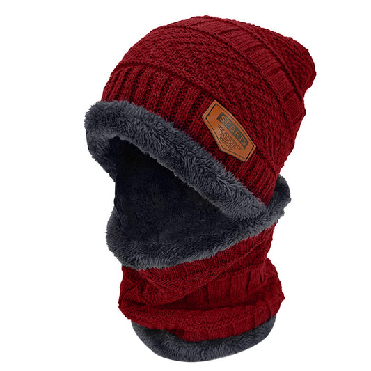 Winter Beanie Hat Scarf Set Unisex Warm Knitting Skull Cap Neck Warmer For Walking Running Hiking Camping Outdoors Gift - Red -