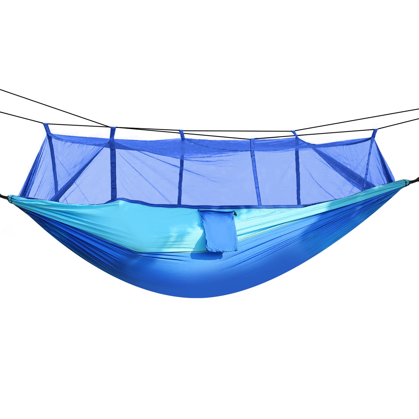 600lbs Load 2 Persons Hammock w/Mosquito Net Outdoor Hiking Camping Hommock Portable Nylon Swing Hanging Bed w/ Strap Hook Carry Bag - Blue -