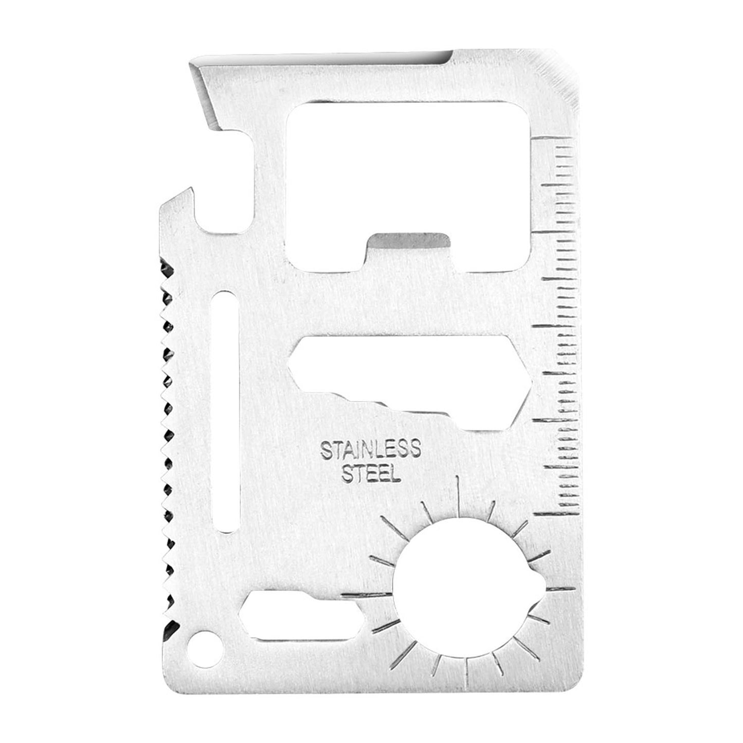 11 In 1 Stainless Steel Multi-tool Credit Card Wallet Portable Survival Pocket Tool Beer Can Opener Knife Fruit Peeler Wrench Saw Blade - White -