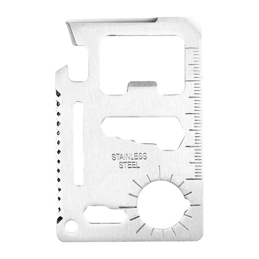 11 In 1 Stainless Steel Multi-tool Credit Card Wallet Portable Survival Pocket Tool Beer Can Opener Knife Fruit Peeler Wrench Saw Blade - White -