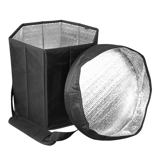 Collapsible Grocery Cooler Bag 3 Gallon Insulated Food Container Seat Combo for Camping Picnic Shopping - Black -