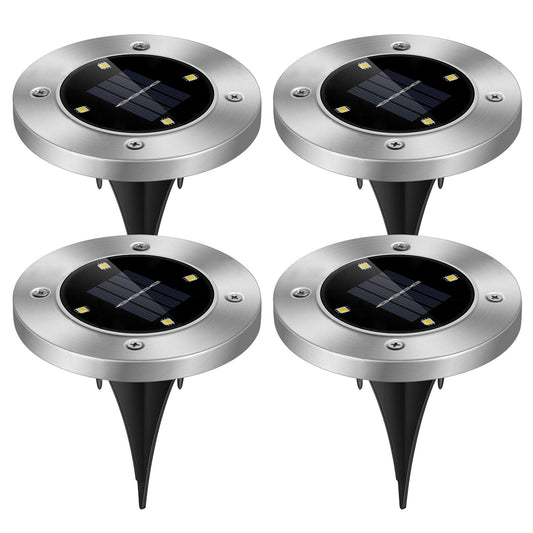 4pcs Solar Ground Light Waterproof Buried Light In-Ground Path Deck Lawn Patio Light 4LED - Black -