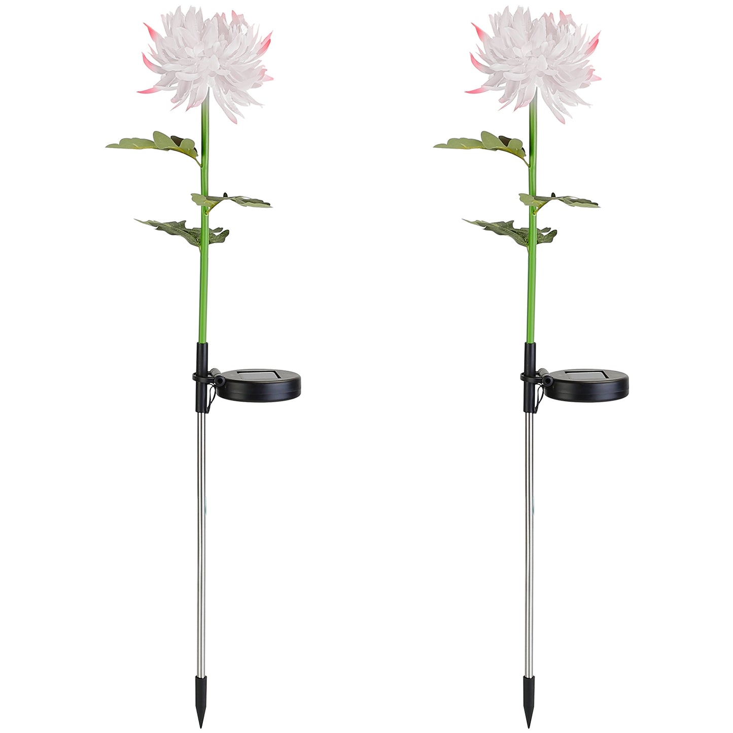 2 Packs Solar LED Chrysanthemum Lights Solar Powered Garden Flower Stake Lamp Waterproof Landscape Decorative Light for Garden Patio Yard - White -