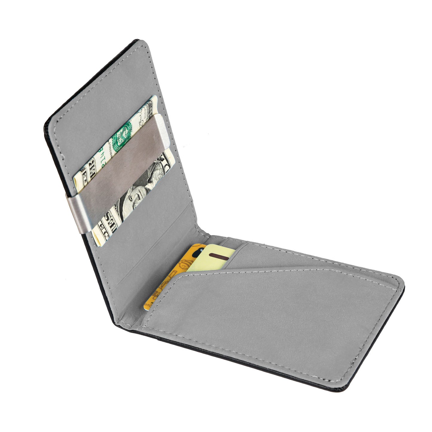 Unisex PU Leather Wallet RFID Blocking Slim Bifold Credit Card Holder with Money Clip - Gray -