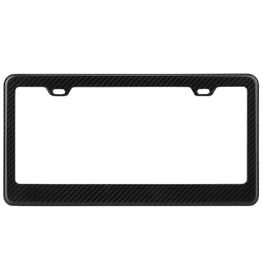 License Plate Frame Rustproof Waterproof Carbon Fiber Black License Plate Frame 2 Holes w/ Bolts Washer Caps for USA/Canada Standard