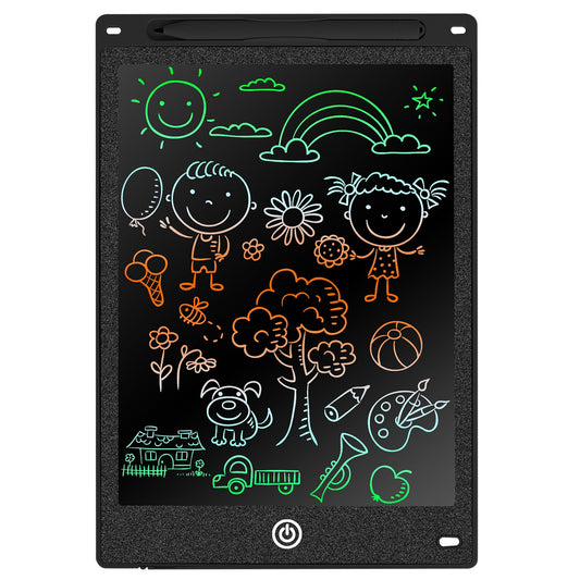 12in LCD Writing Tablet Electronic Colorful Graphic Doodle Board Kid Educational Learning Mini Drawing Pad with Lock Switch Stylus Pen For Kids 3+ Yea - Black -