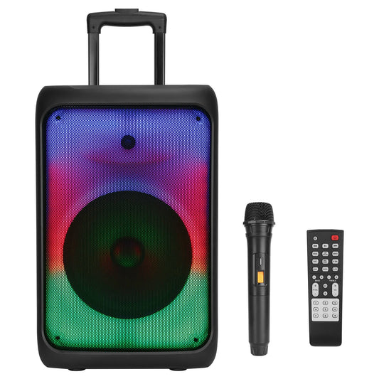 Portable Wireless Party Speaker Party Speaker with with 5 Colorful Lighting Modes TWS FM USB MMC Slot Aux In Recording Mic Priority Trolley Handle 2 W - Black -