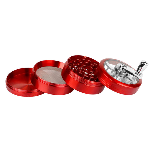 Herb Spice Tobacco Grinder 2.5-inch 4-Piece Zinc Alloy Hand Crank Crusher Kitchen Mill with Pollen Scraper - Red -