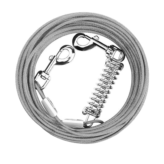 49.2FT Dog Tie Out Cable Long Dog Leash Chew Proof Lead Dog Chain with Durable Spring 360° Rotatable Clips PVC Case for Outside Yard Caming - Gray - 15M