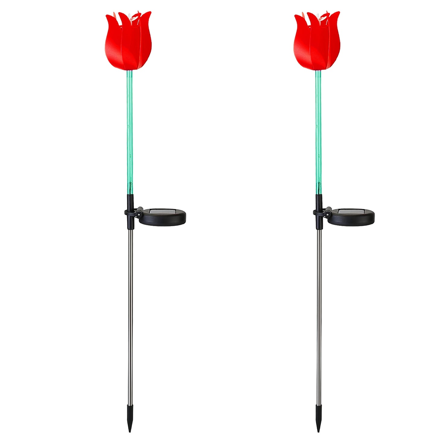 2Pcs Solar Powered Tulip Garden Light Wind Mill Waterproof Landscape Stake Lamp Decorative Lawn Lights For Yard Driveway Walkway Patio - Red -