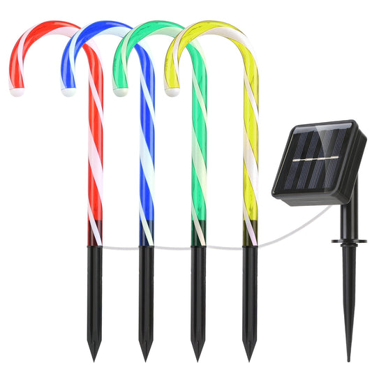 Solar Christmas Candy Cane Light IP55 Waterproof Stake Light Lamp for Patio Yard Garden Pathway Outdoor Christmas Decorative Light - Black -