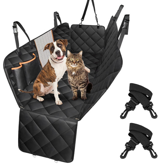 Dog Car Seat Cover Waterproof Scratchproof Pet Car Rear Protector Mat Pet Back Seat Hammock with 2 Door Slide Straps for Car Truck SUV - Black -