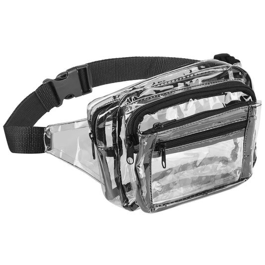 Clear Fanny Pack Unisex Transparent Waist Pouch Belt Bag Clear Purse Chest Bag for Outdoor Sport Travel Beach Concerts Travel 23.42in-32.67in Waist Ci - Black -
