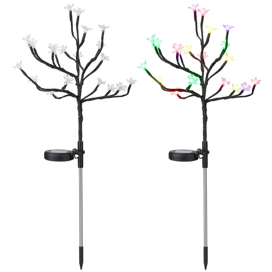 2Pcs Outdoor Solar Light Cherry Blossom Flower Landscape Light Yard Stake Decor Lamp - Black -