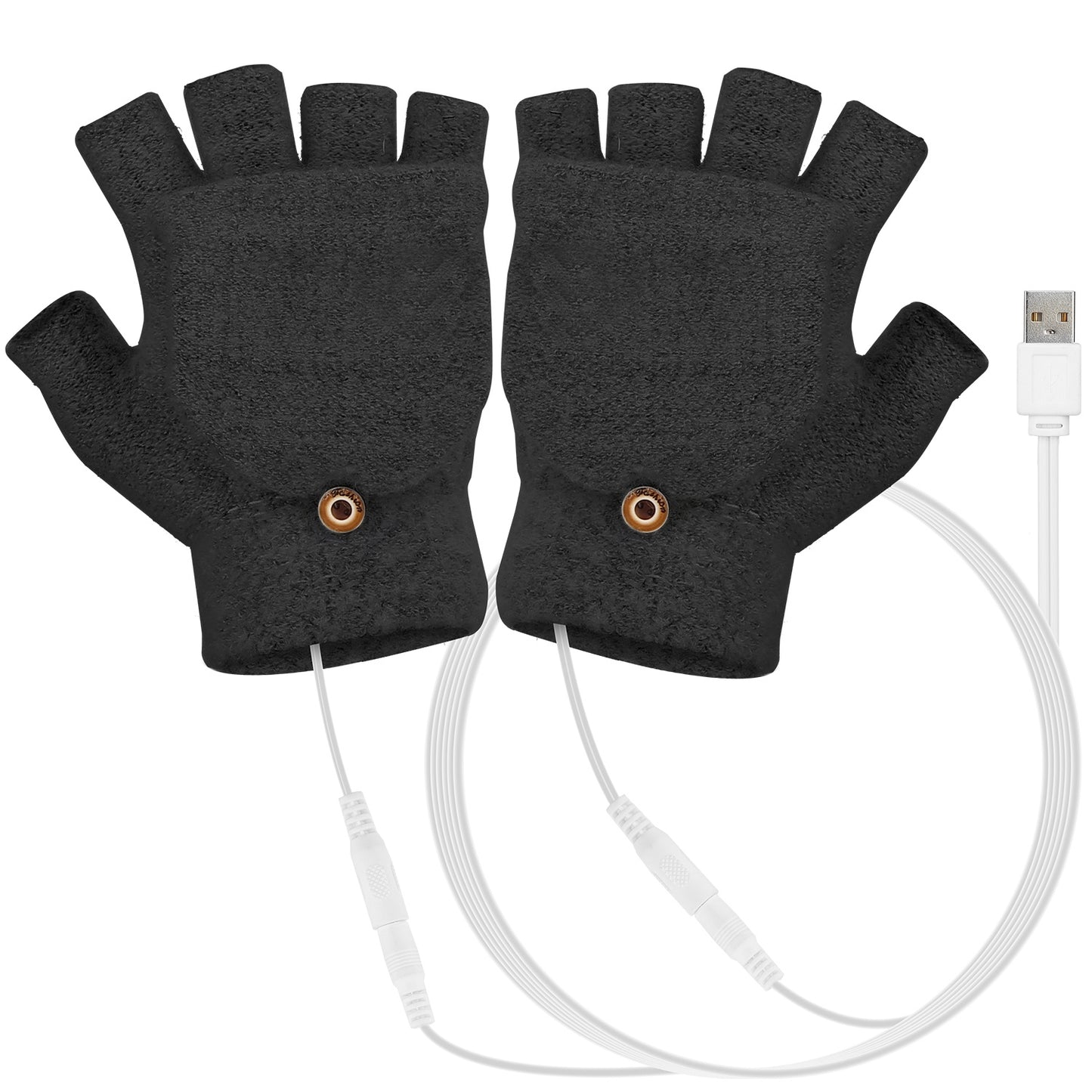 USB Wool Heated Gloves Mitten Half Fingerless Glove Electric Heated Gloves for Laptop PC - Black -