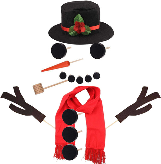 16Pcs Snowman Decorating Dressing Kit Winter Party Kids Outdoor Toys Christmas Decoration Gift Hat Scarf Eye Mouth Nose Accessories - Multi -