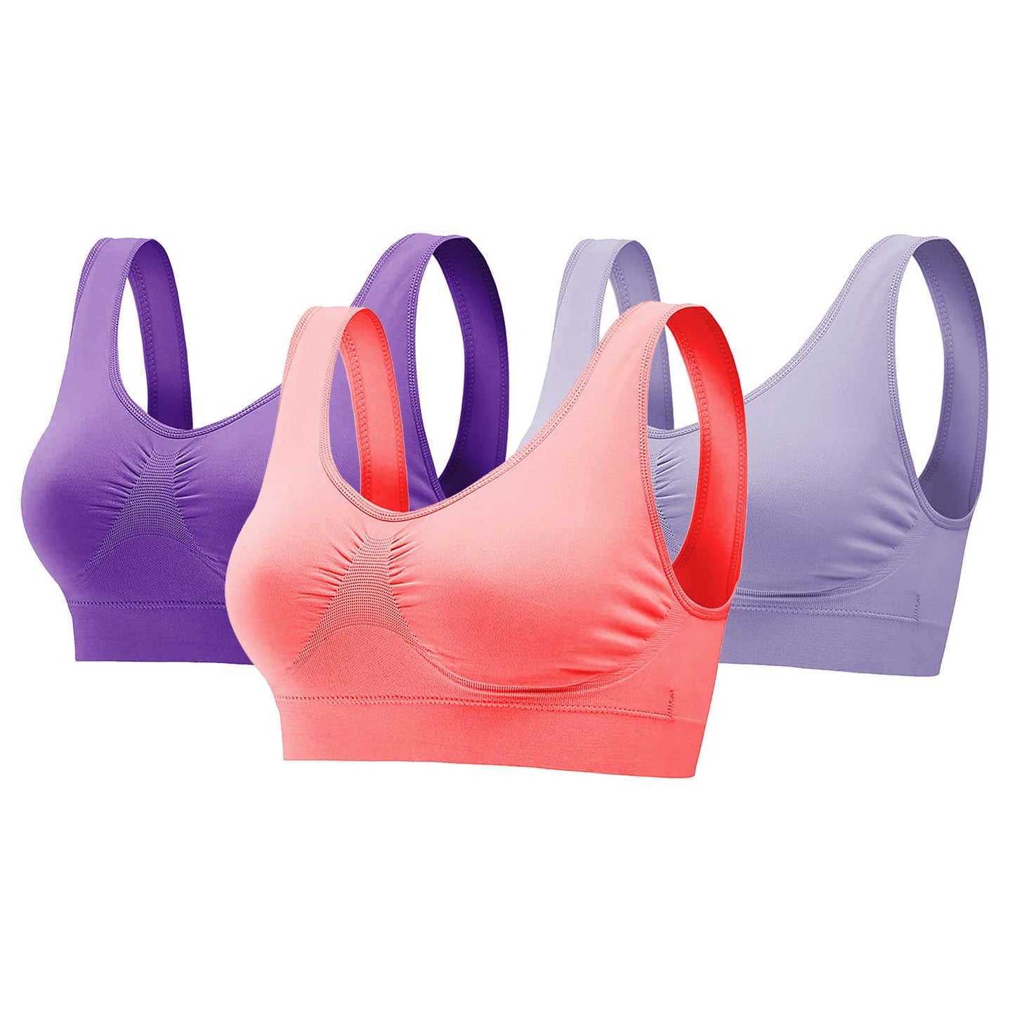 3 Pack Sport Bras For Women Seamless Wire-free Bra Light Support Tank Tops For Fitness Workout Sports Yoga Sleep Wearing - Multi - 2XL