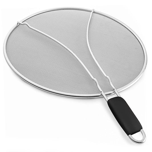 Grease Splatter Screen 13in Stainless Steel Fine Mesh Splash Mesh Shield Hot Oil Stopper w/ Resting Feet For Frying Pan Cooking Woks Skillets Pots Pan