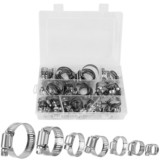 60Pcs Hose Clamp Set Stainless Steel Adjustable Worm Gear Assortment Pipe Tube Hose Clip Kit For Plumbing Automotive Mechanical