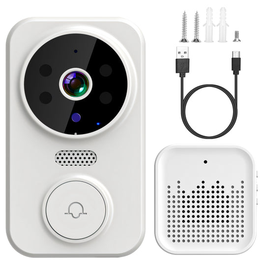 WiFi Security Doorbell Camera with Volume Adjustable Wireless Chime 1080P Camera Night Vision 2-Way Audio Free Cloud Storage - White -