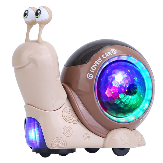 Crawling Snail Baby Toy Electric Infant Interactive Toy Automatic Obstacle Avoidance with Music RGB Roating Lights for Babies 0-6 6-12 Months Toddlers - Brown -