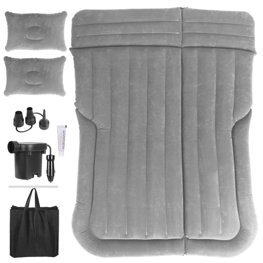 Inflatable SUV Air Mattress Thickened Camping Bed Cushion with Pillow Air Pump Storage Bag PVC Flocked Car Bed for Home Car Travel Camping - Grey -