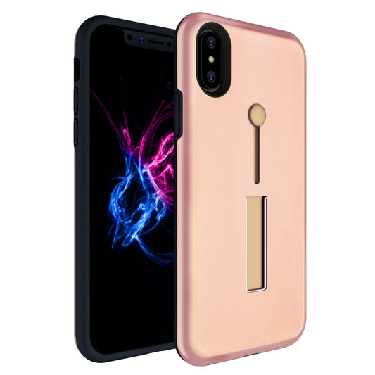 Finger Strap Phone Case for iPhone X Drop-protection Finger Ring Rugged Phone Case with Kickstand Dual Layer Case - Rose Gold -