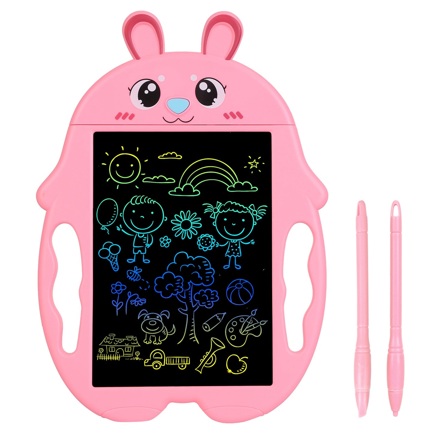 8.5in LCD Writing Tablet Electronic Colorful Graphic Doodle Board Kid Educational Learning Mini Drawing Pad with Lock Switch 2 Stylus Pens 2 Handles f - Pink -