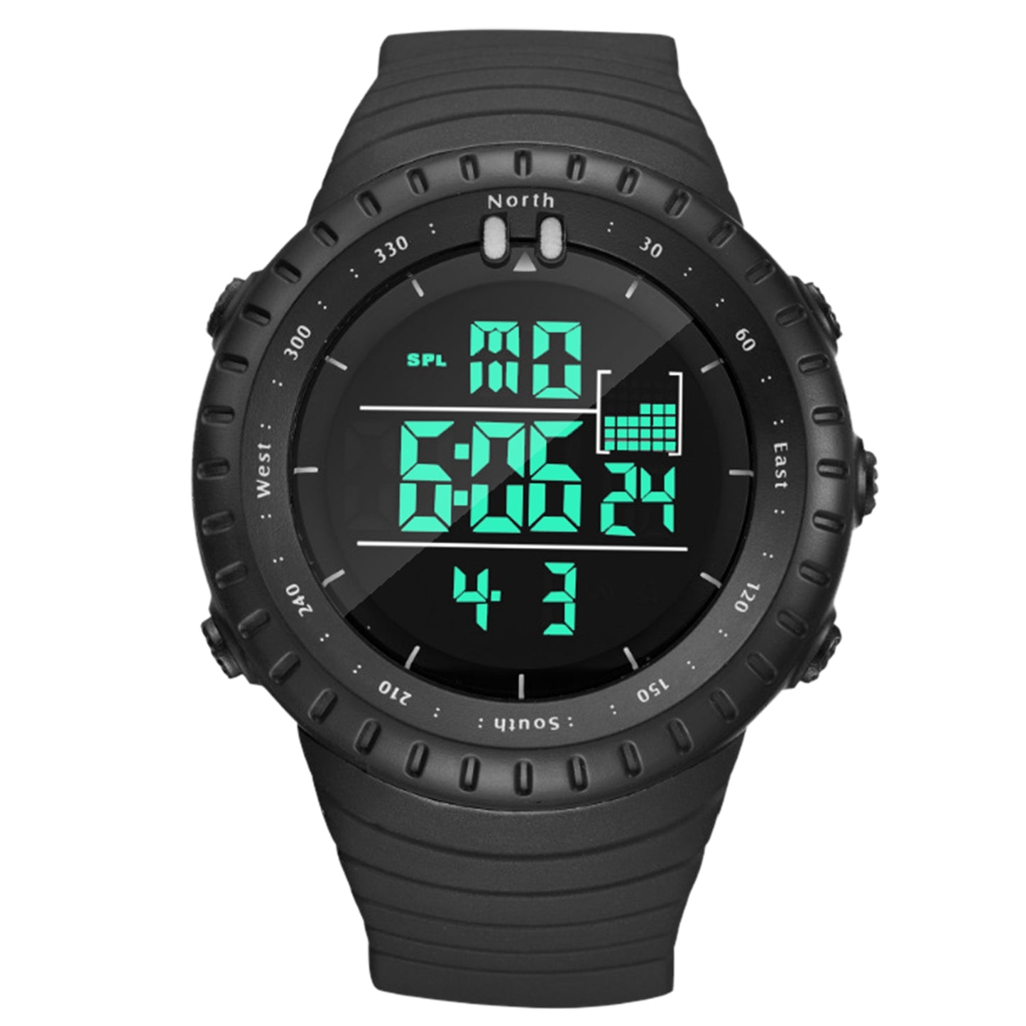 Digital Men Sports Watch Water-Resistant Military Tactical Wrist Watch with Date/Week/12/24H Display Alarm Stopwatch Function LED Backlight - Black -