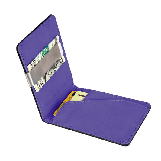 Unisex PU Leather Wallet RFID Blocking Slim Bifold Credit Card Holder with Money Clip - Purple -