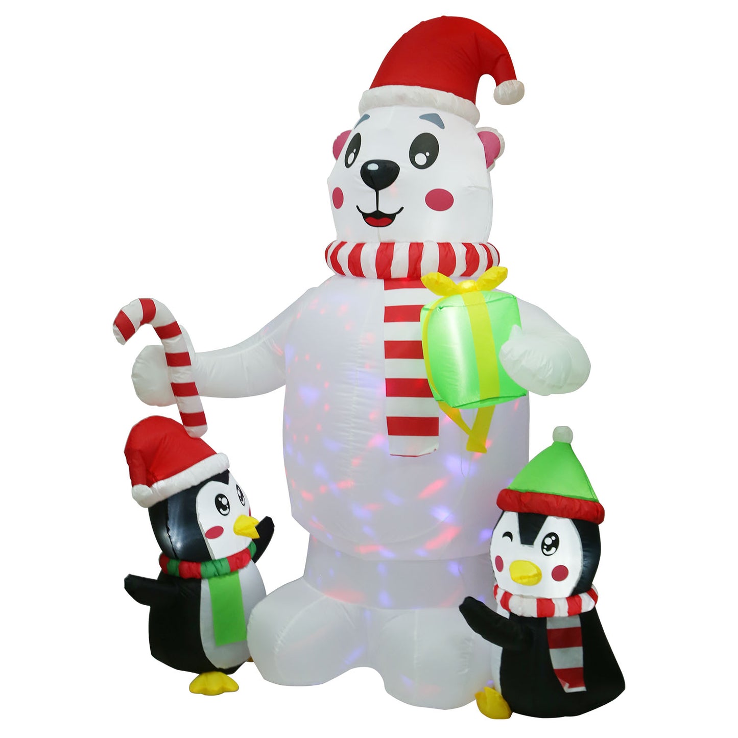 5.9FT Christmas Inflatable Outdoor Decoration Polar Bear Gift Box Penguin Blow Up Yard Decoration with LED Light Built-in Air Blower for Winter Holida - Multi -