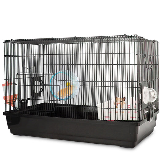 2-Tier Hamster Cage Small Animal Critter House Habitat Cage Hamster Playpen for Pet Rat Mice Hamster - Black -