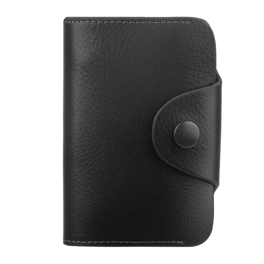 Credit Card Holder Wallet PU Leather Snap Closure Purse Accordion Case with 12 Pcs Card Slots - Black -
