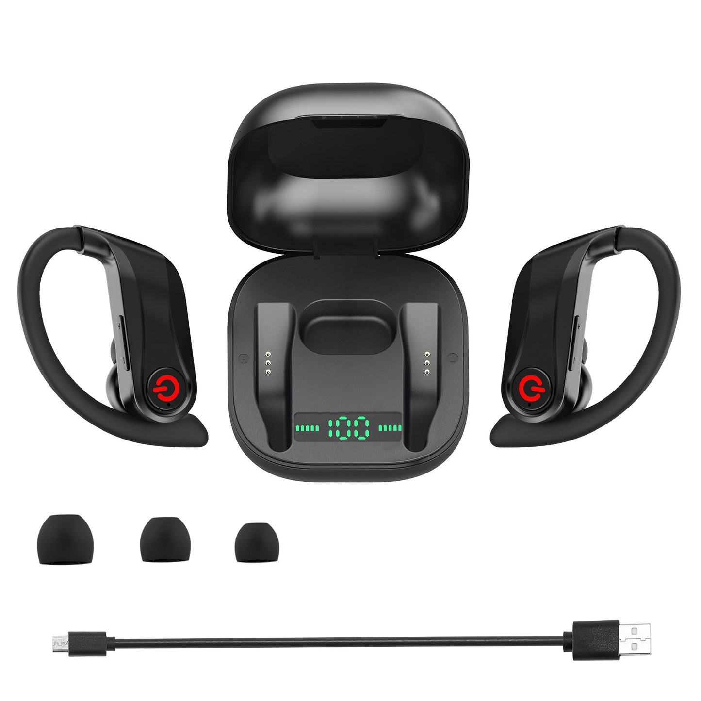 True Wireless Earbuds TWS Stereo Earphones In-Ear Wireless V5.0 Headsets with LED Display Magnetic Charging Case Built-in Mic with Deep Bass IPX5 Wate - Black -
