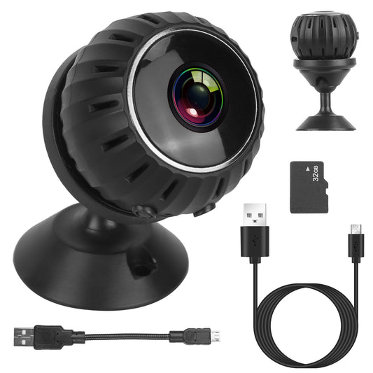 Mini Wireless Camera Wifi IR Night Vision HD 1080p Home Security Camera for Home Indoor Office Baby Pet 32GB Card Included - Black -