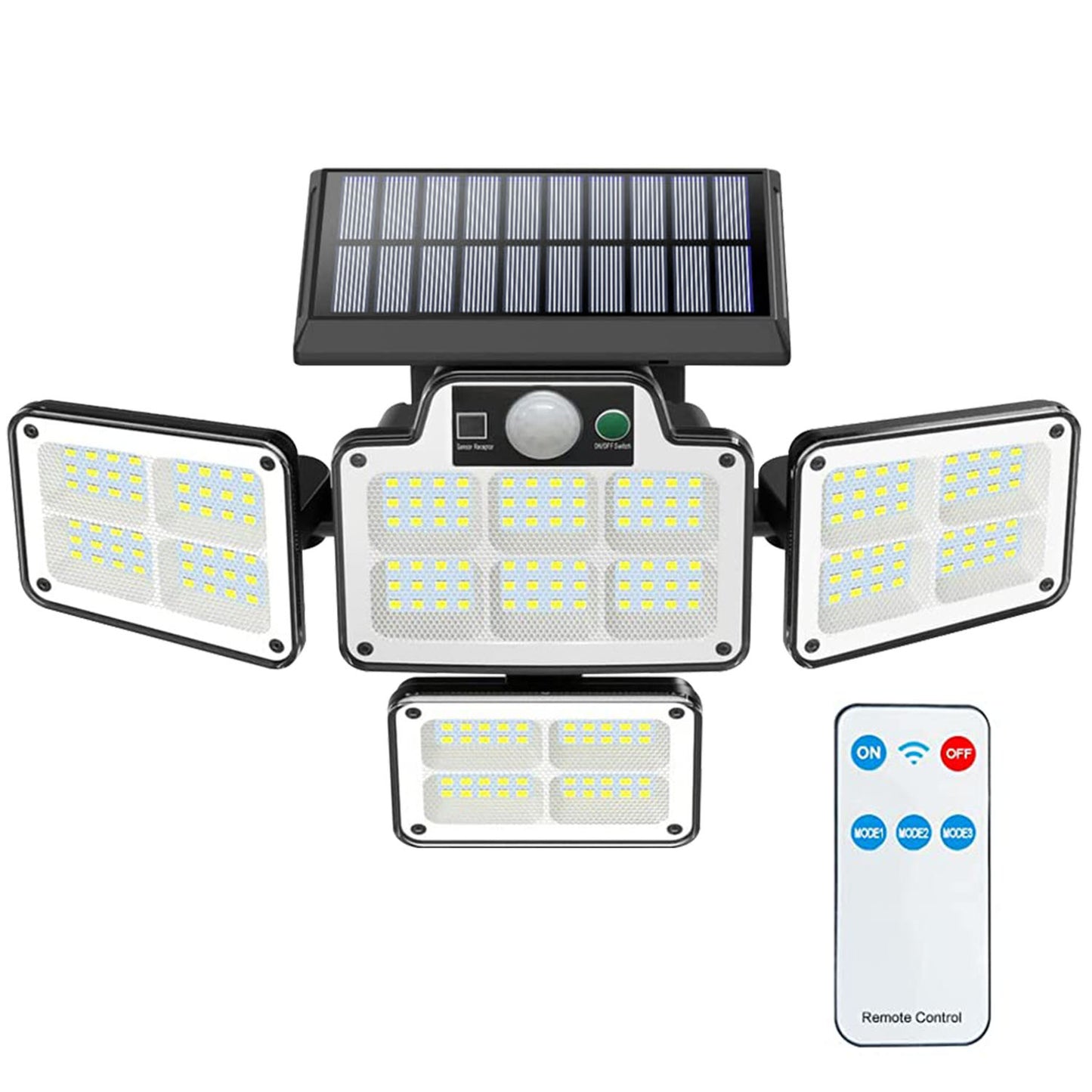 216 LEDs Solar Outdoor Light Motion Sensor Security Flood Lamp Wall Wireless Solar Lamp with 3 Adjustable Heads IP65 Waterproof for Garden Patio Garag - Black -