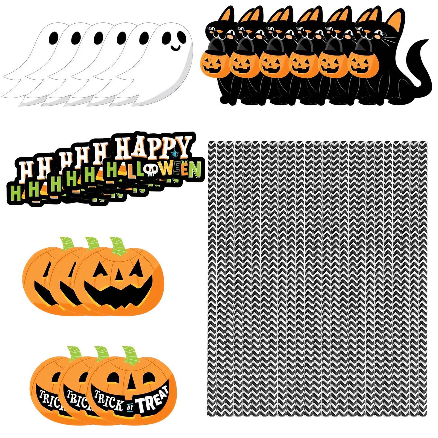 25Pcs Halloween Party Striped Decorative Straws Disposable Drinking Straws Paper Straw Decor Happy Halloween Ghost Lantern Black Cat Halloween Party S - Multi -