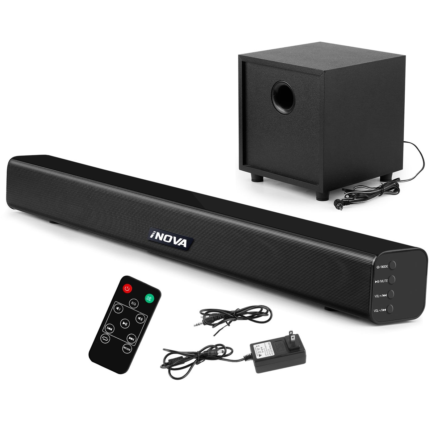 Wireless Soundbar with Subwoofer 2.1CH Audio Speaker For TV Aux USB Reading Soundbar Subwoofer Surround Sound Speaker System Home Theater - Black -