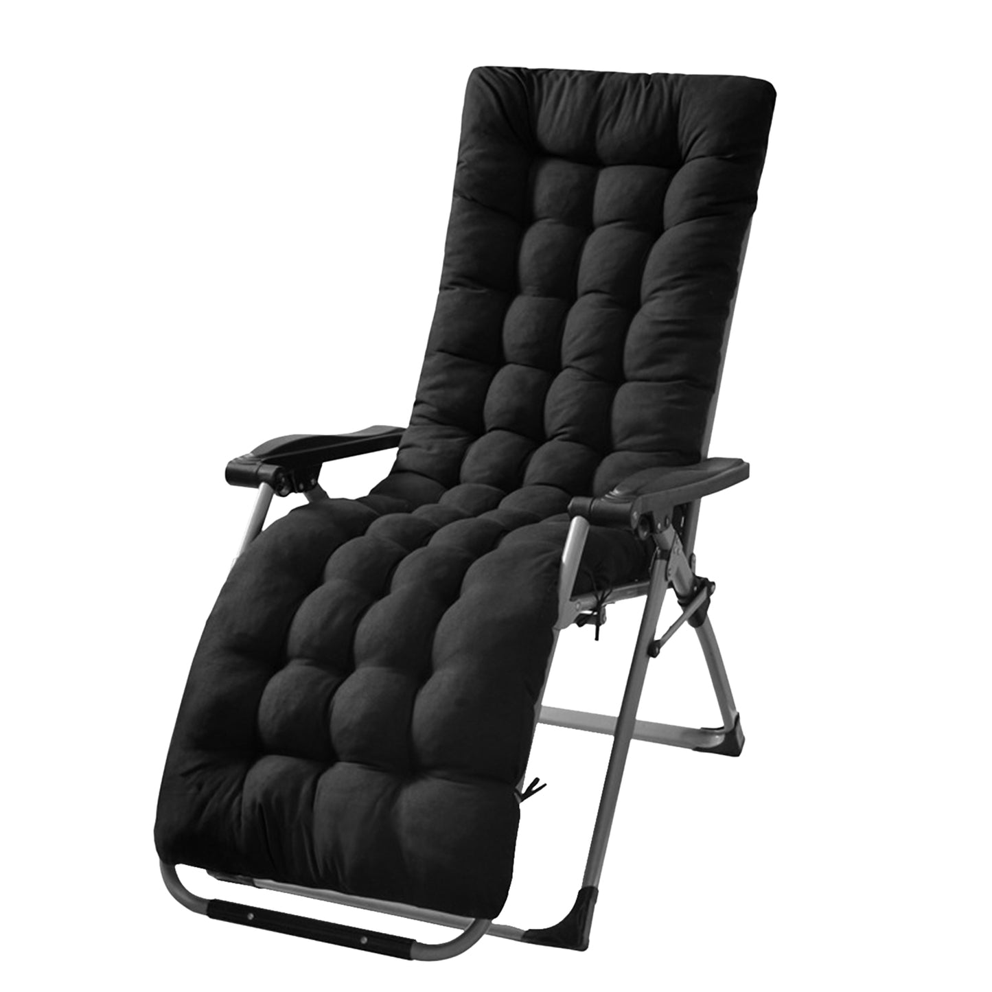 66.92x22.04in Thickened Chaise Lounger Cushion Recliner Rocking Chair Sofa Mat Deck Chair Cushion - Black -